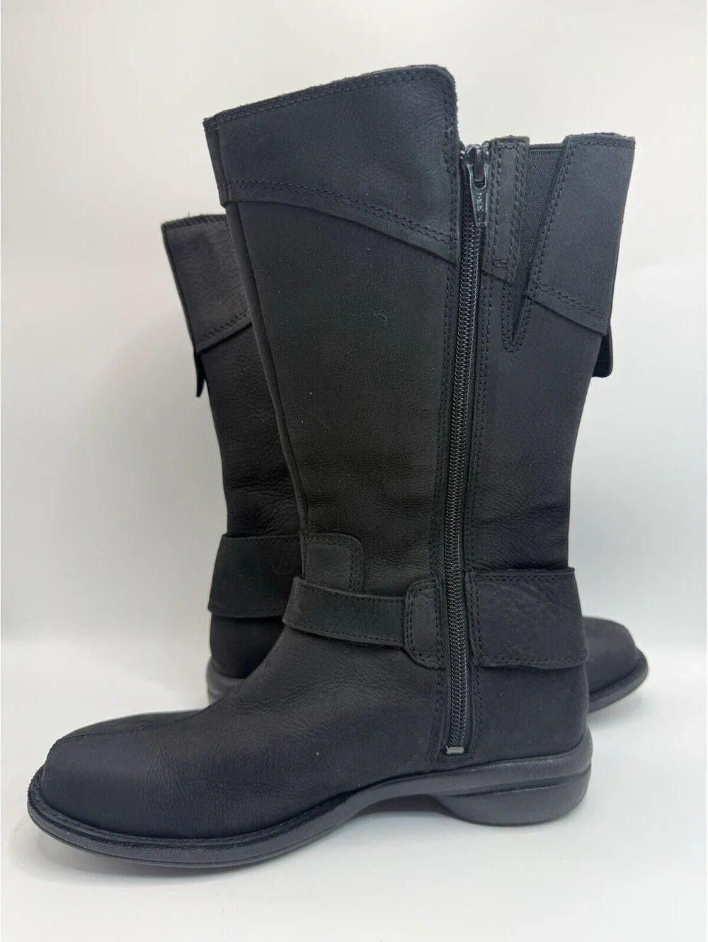 Merrell Captiva Boots Womens Sz 7 Black Leather Buckle Strap Side Zip Calf NWOB